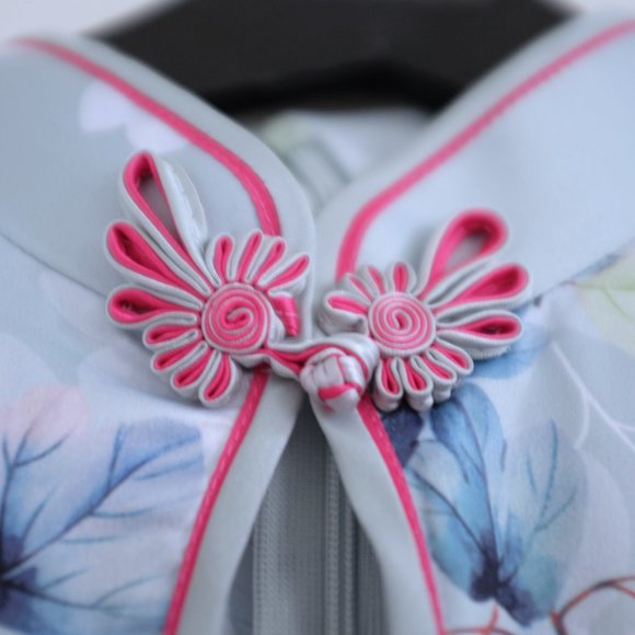 COPY - Satin Mandarin collar Cheongsam floral dress cool tone size L - Picture 5 of 9